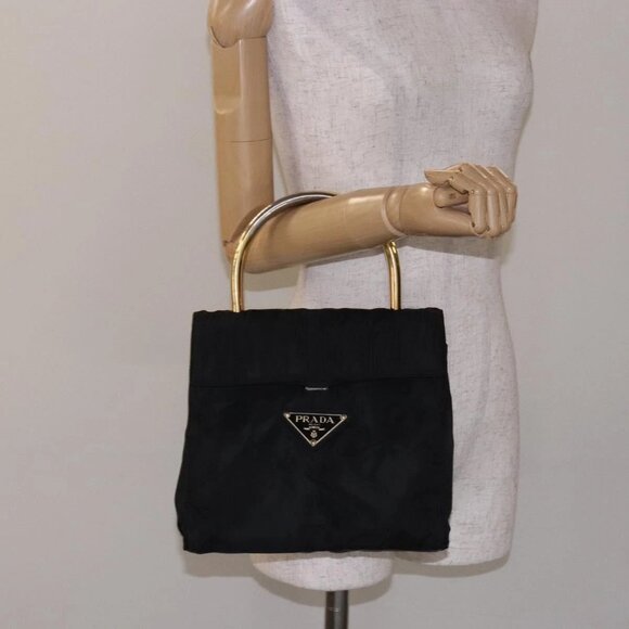 PRADA Hand Bag Nylon Black Gold Auth 131867 - Picture 14 of 16